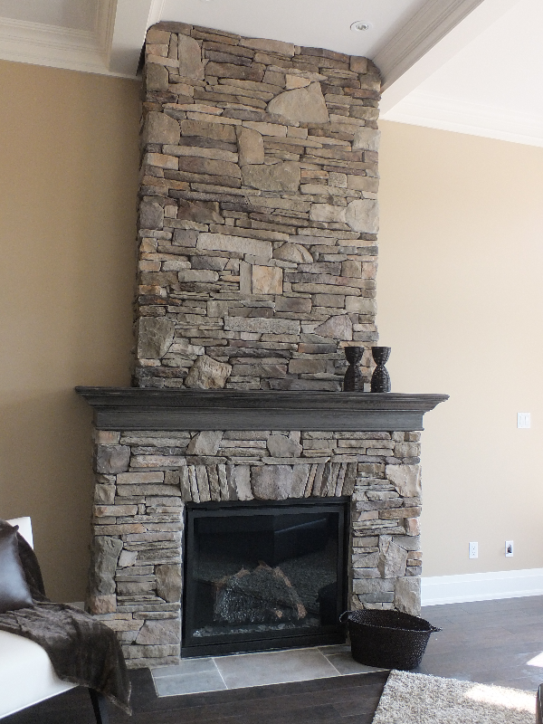 Stacked Stone Fireplace