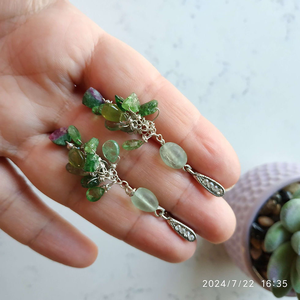 Thumbnail: Natural Gem Tsavorite, Green Kyanite, Fluorite Earrings