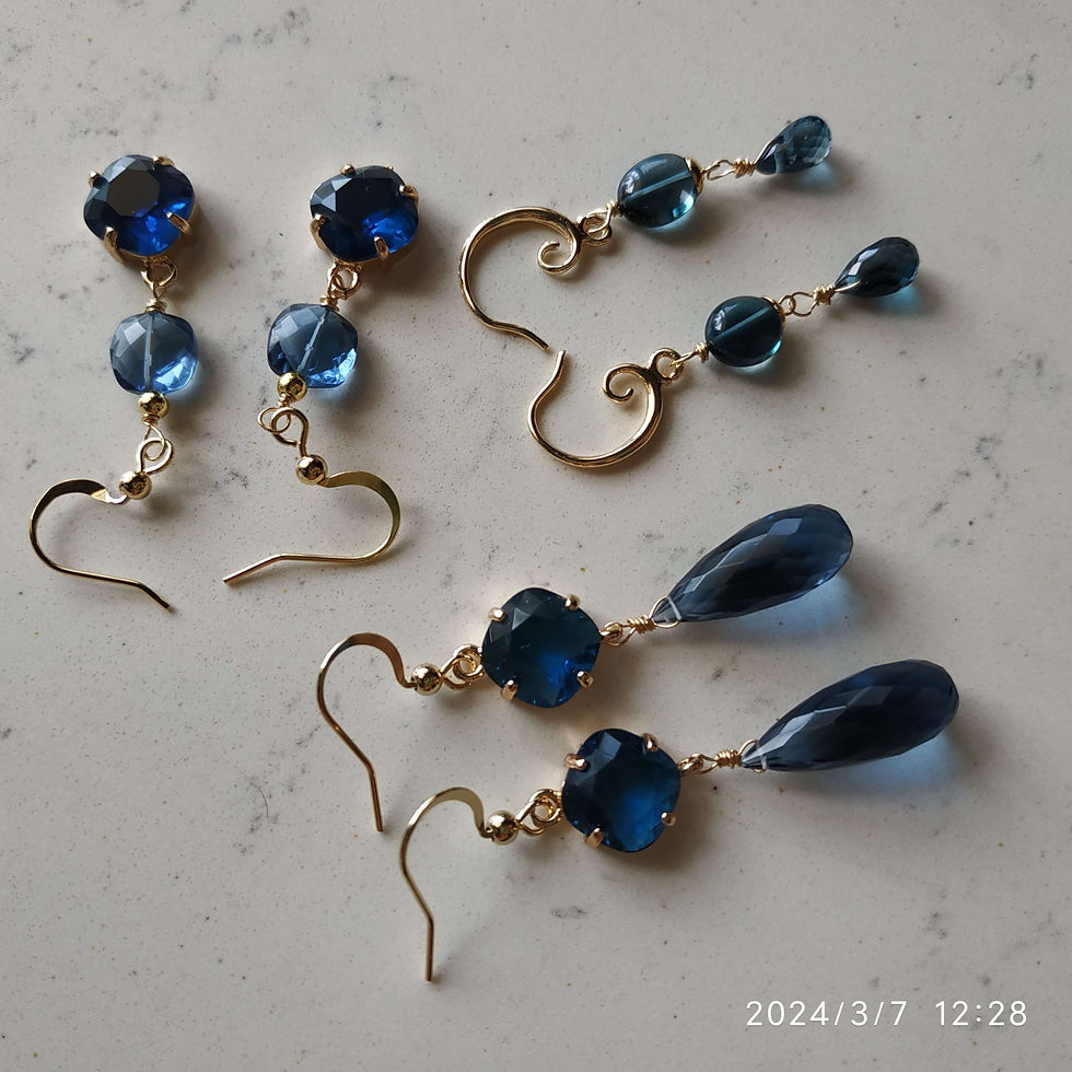 Thumbnail: Natural Gem London Blue Topaz and Colour Quartz Earrings 14 K Gold Plated Brass 