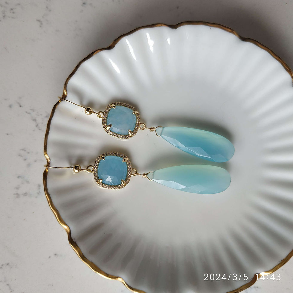 Thumbnail: Natural Gem Aqua Chalcedony Earrings arrings 14 K Gold Filled 