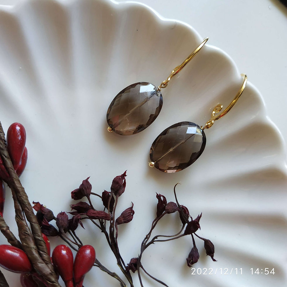 Thumbnail: Natural Gem Smokey Quartz 14 K Gold Plated Brass 