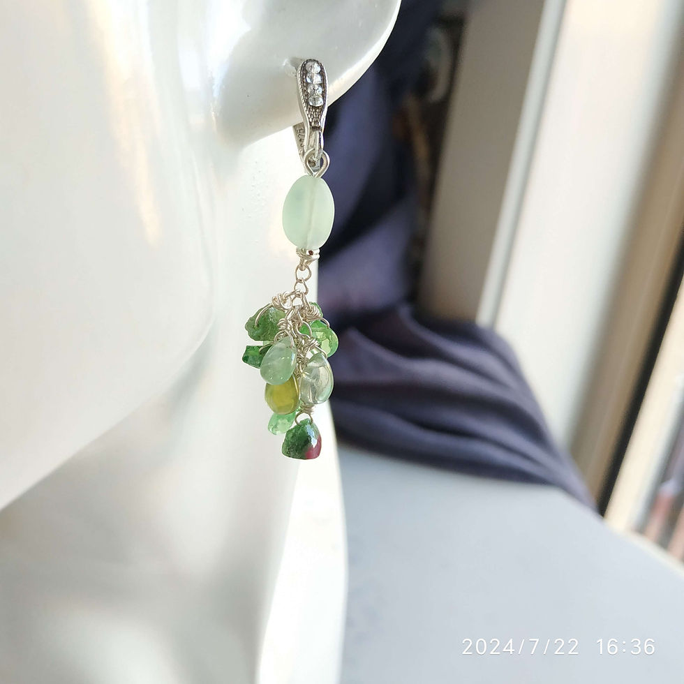 Thumbnail: Natural Gem Tsavorite, Green Kyanite, Fluorite Earrings