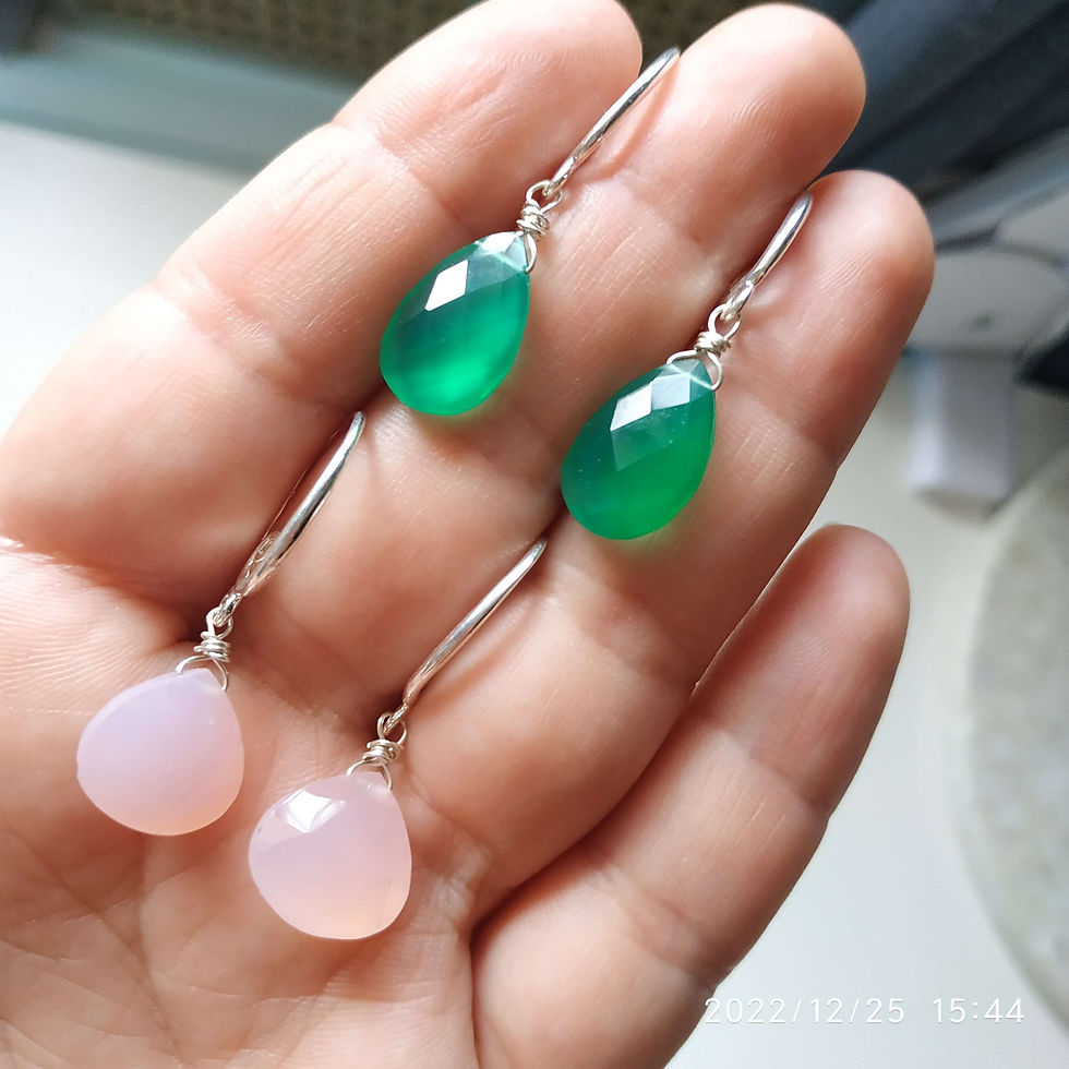 Customer order - Natural Pink Chalcedony and Onyx Earrings 925 Sterling Silver