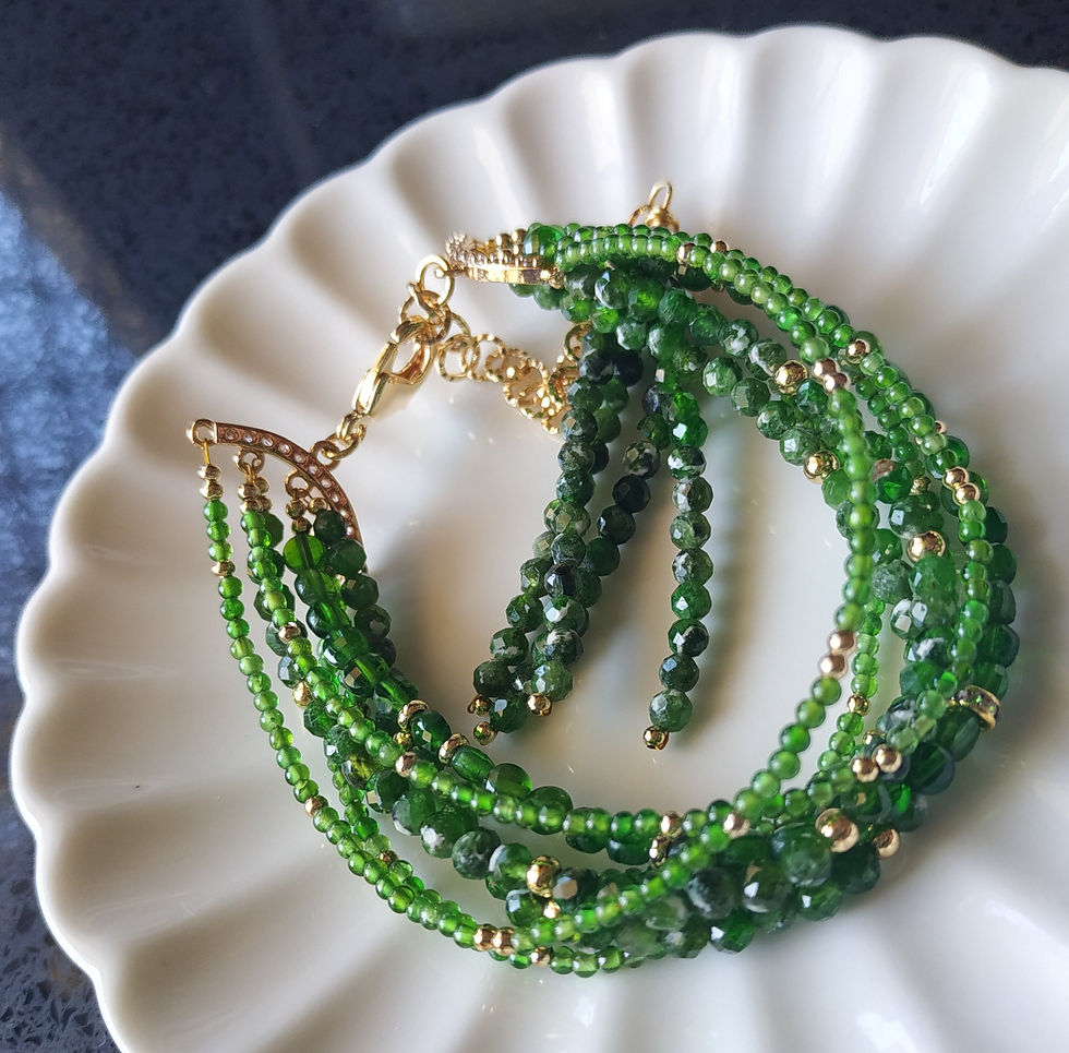 Thumbnail: Natural Gem Chrome Diopside Bracelet 14 K Gold Plated Brass 