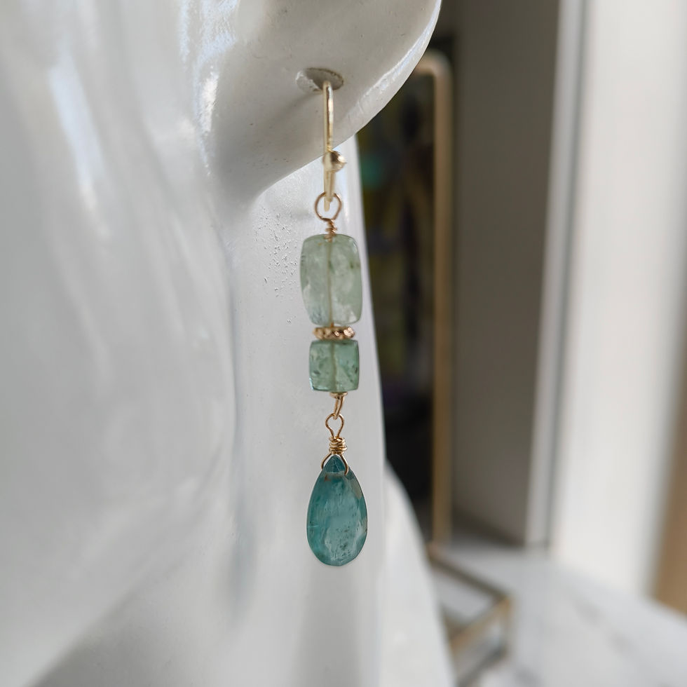 Thumbnail: Natural gem Green Kyanite Necklace and Earrings, Gold Filled 