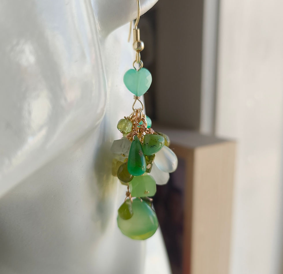 Thumbnail: Peridot, Prehnite, Chrysoprase ,Tourmaline, Chalcedony Earrings, Gold Filled