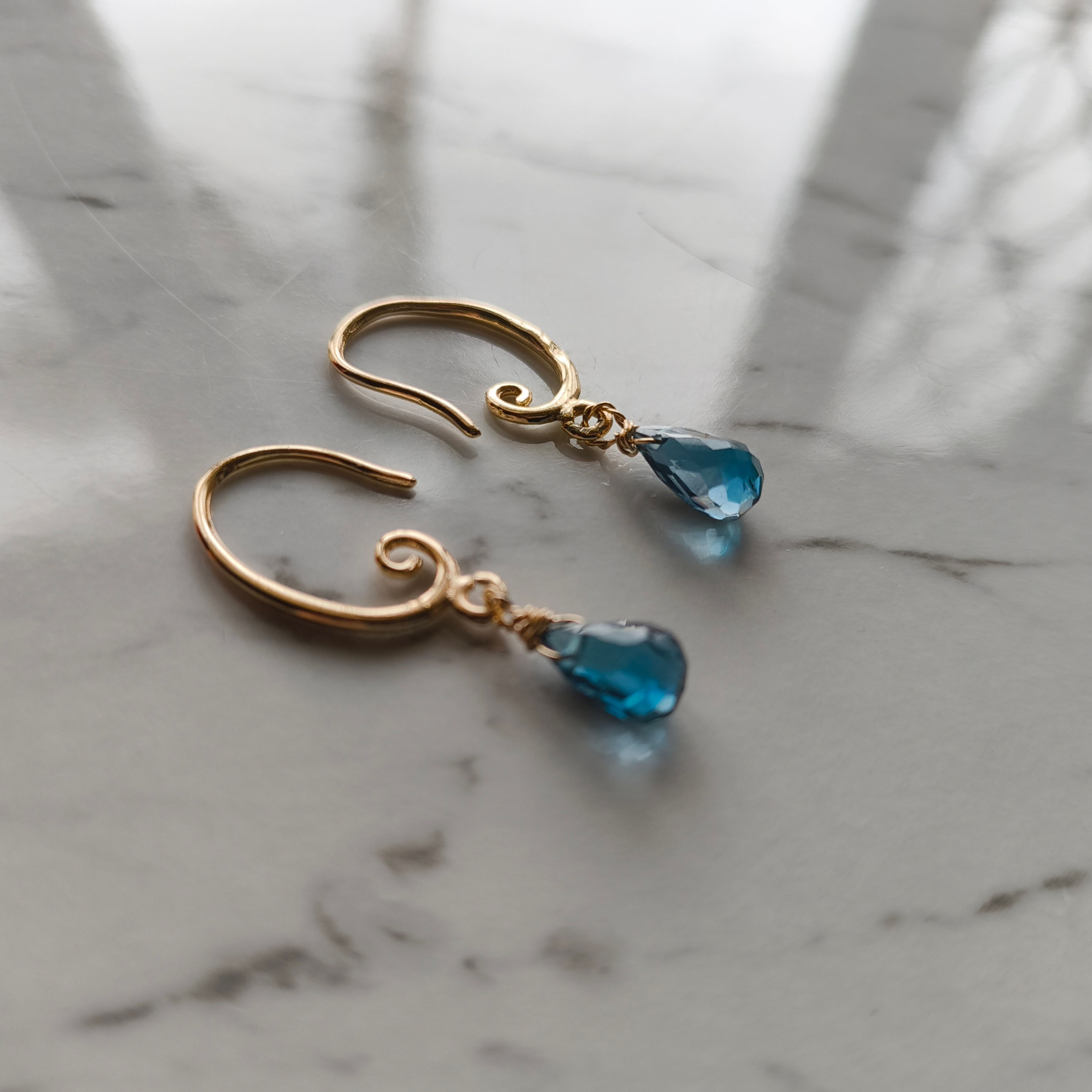 Natural Gem London blue topaz Earrings, Gold Filled