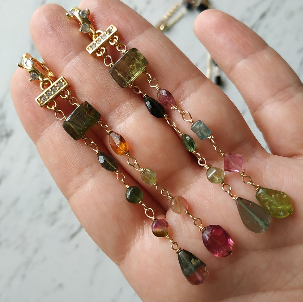 Thumbnail: Natural Gem Tourmaline Earrings, 14 K Gold Filled 
