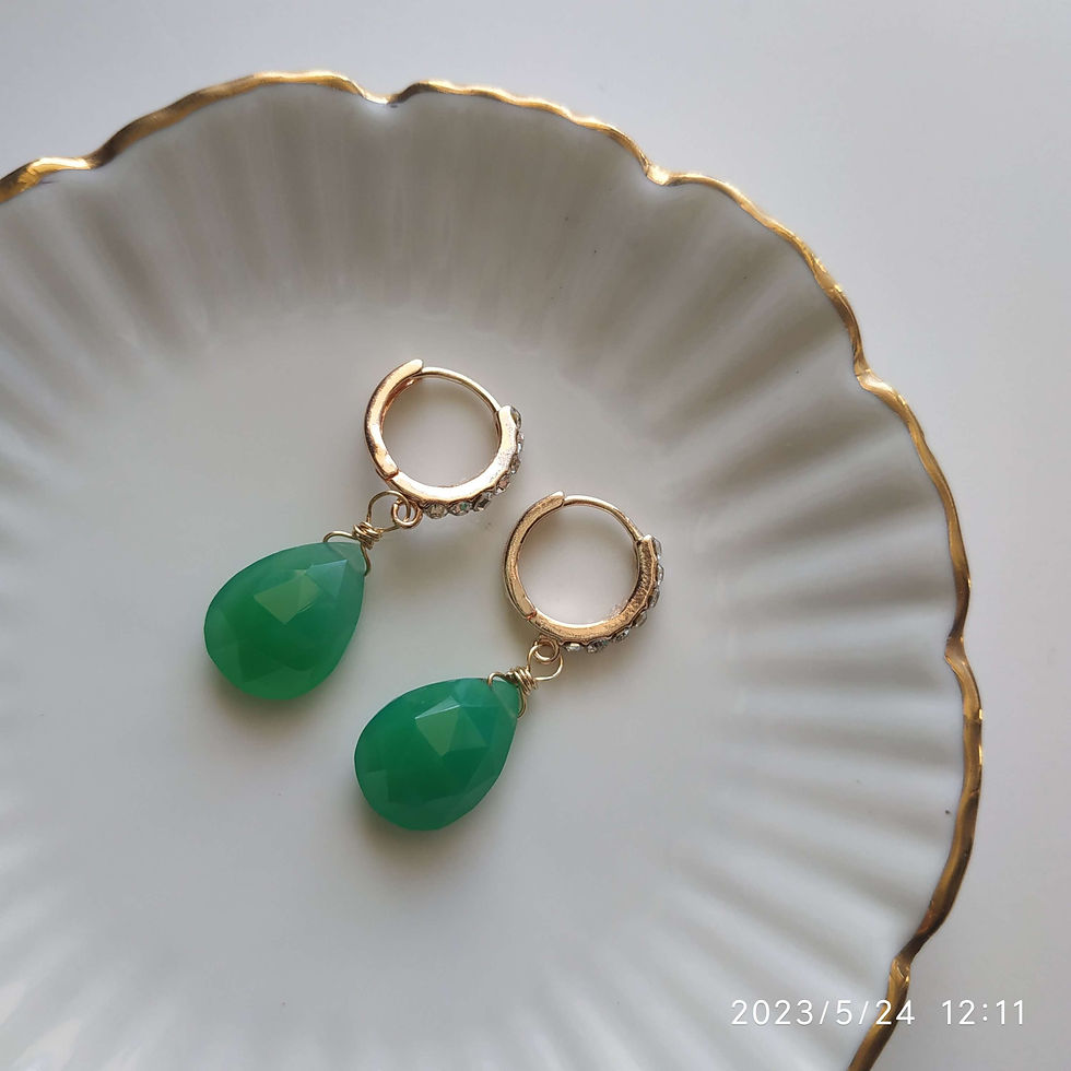 Thumbnail: Natural Gem Green Chalcedony Earrings, 14 K Gold Filled 