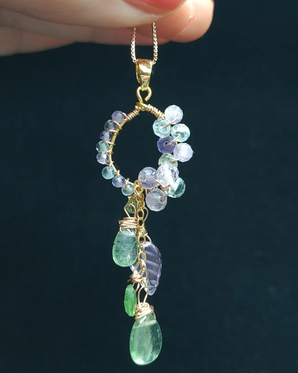 Thumbnail: Natural Gem Crafted Leaf Amethyst and Kyanite Earrings & Pendant