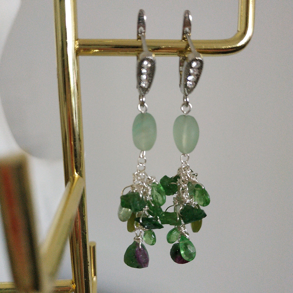 Thumbnail: Natural Gem Tsavorite, Green Kyanite, Fluorite Earrings