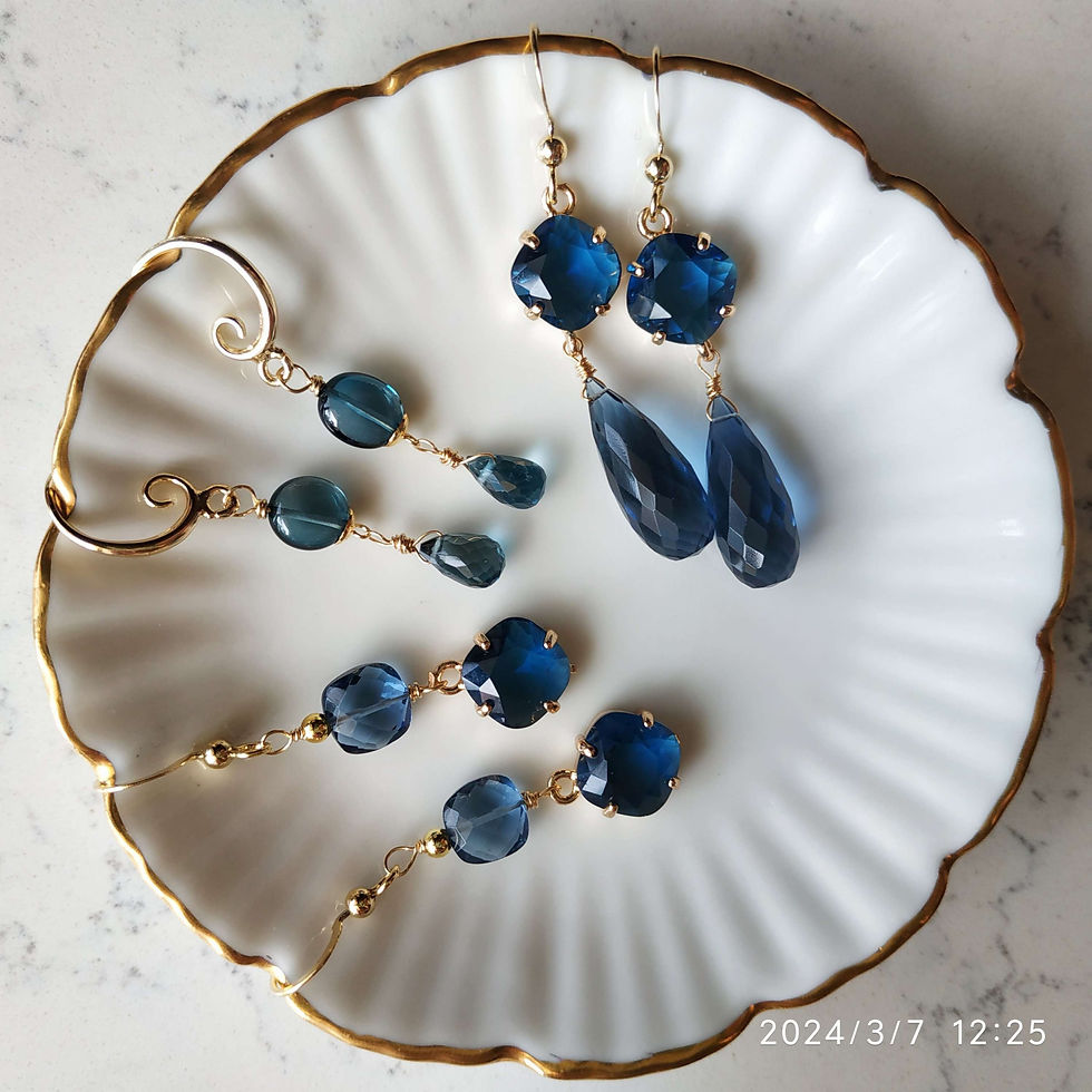 Thumbnail: Natural Gem London Blue Topaz and Colour Quartz Earrings 14 K Gold Plated Brass 