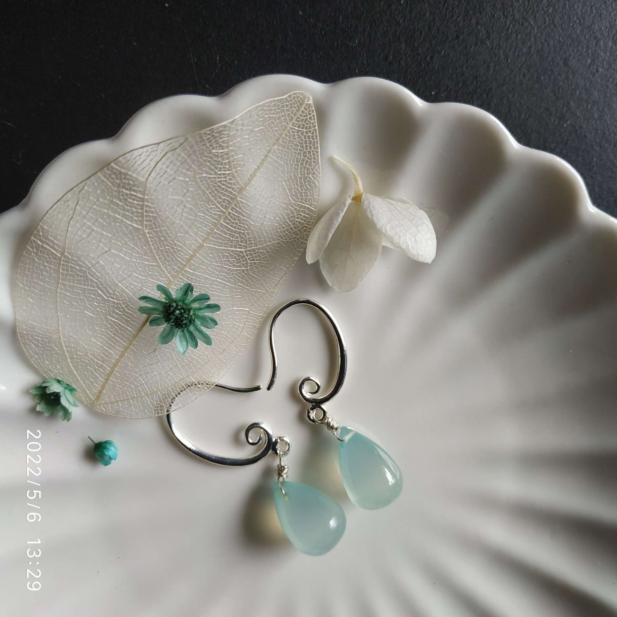 Natural Gem Aqua Chalcedony Earrings, 925 Sterling Silver
