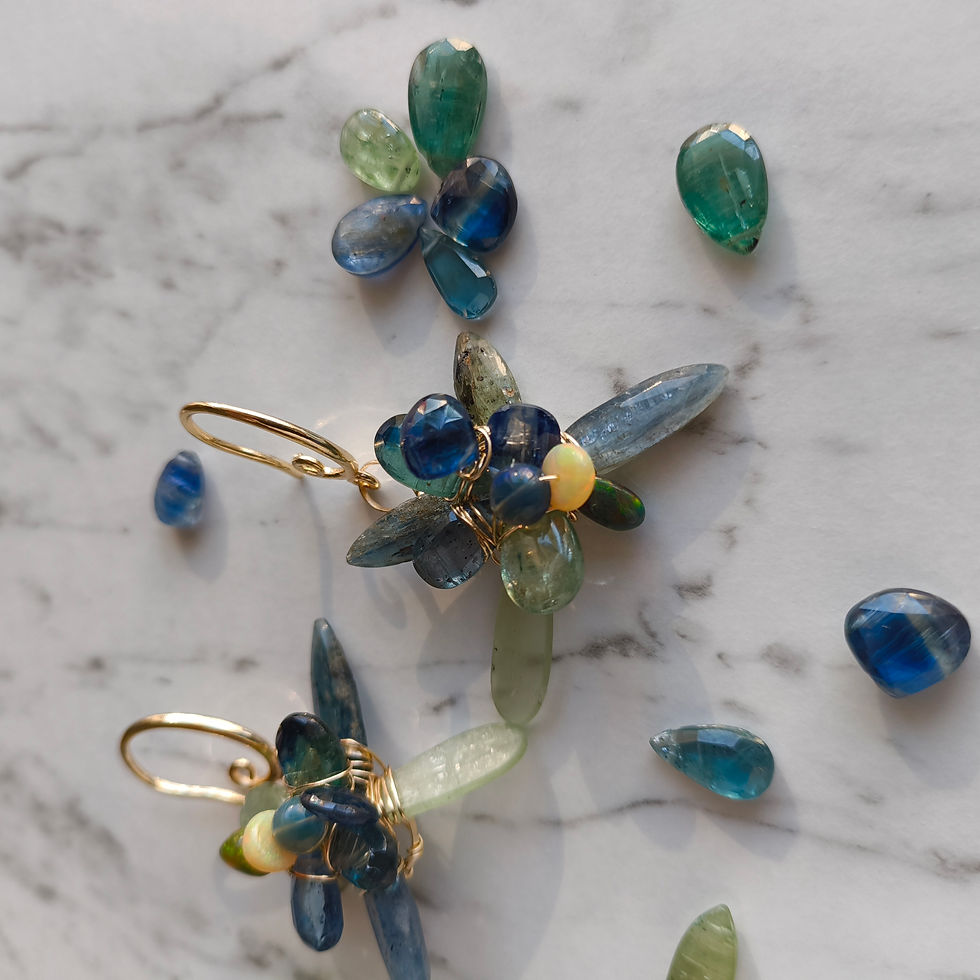 Thumbnail: Natural gem Kyanite Earrings, Gold Filled 