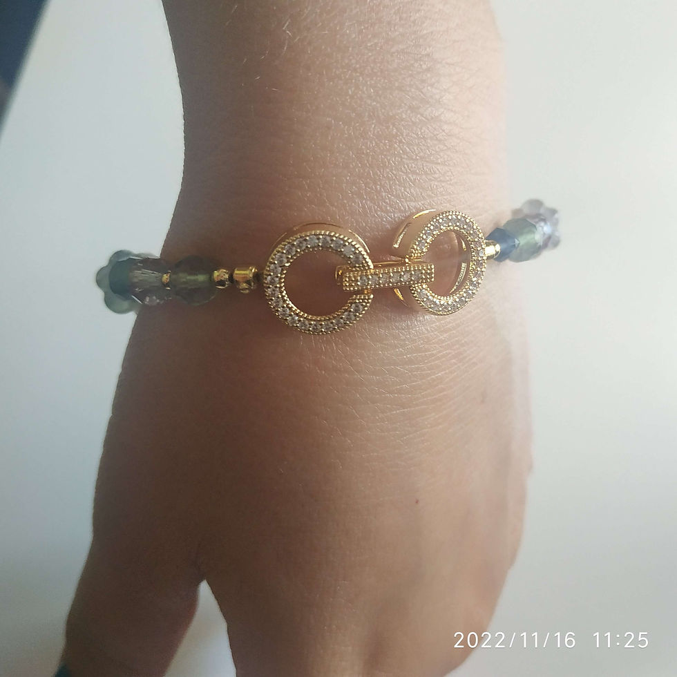 Thumbnail: Natural Gem Multi Fluorite  Bracelet  14 K Gold Pla