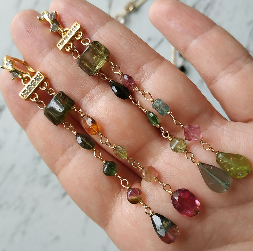 Thumbnail: Natural Gem Tourmaline Earrings, 14 K Gold Filled 