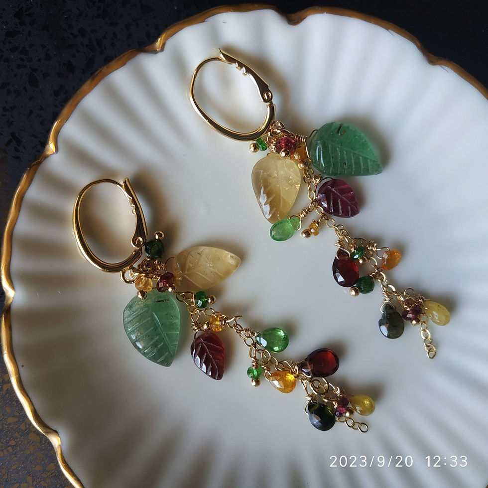 Thumbnail: Natural Gem Multistone Earrings, 14 K Gold Filled 