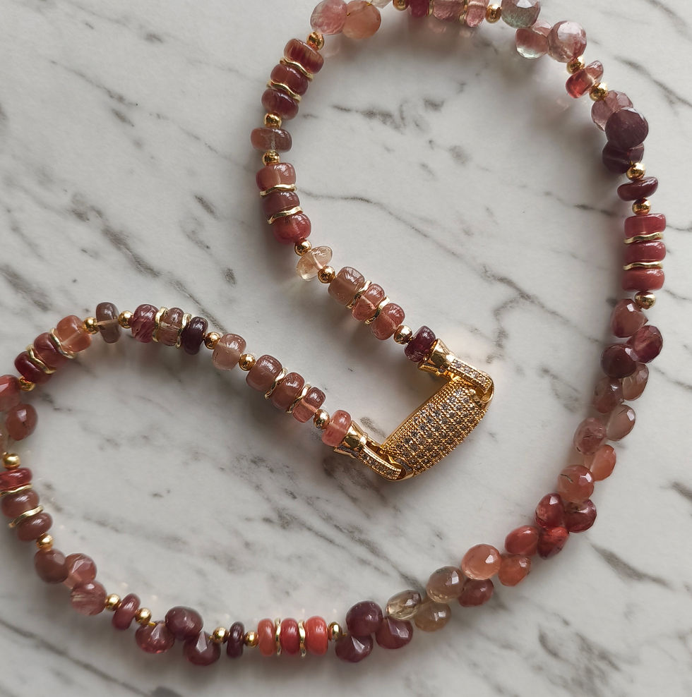 Thumbnail: Natural Gem Andesine Labradorite Necklace, Gold plated brass 