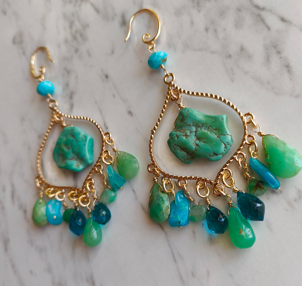 Thumbnail: Natural Turquoise, Chrysoprase Earrings, 14 K Gold Filled 