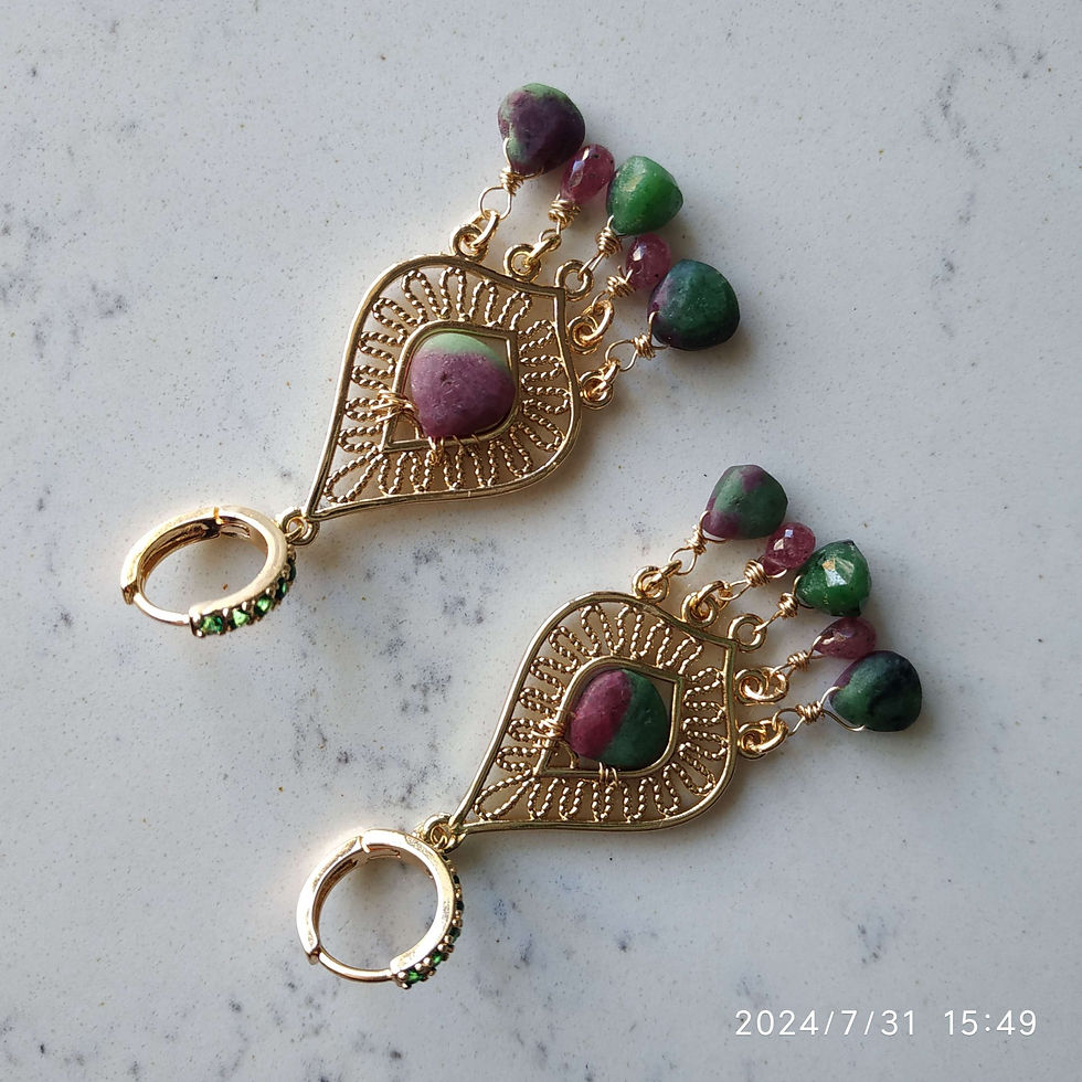 Thumbnail: Natural Gem Ruby Zoisite Earrings 14 K Gold Filled 