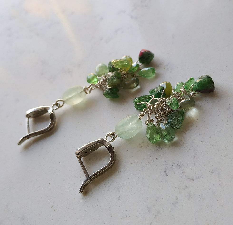Thumbnail: Natural Gem Tsavorite, Green Kyanite, Fluorite Earrings