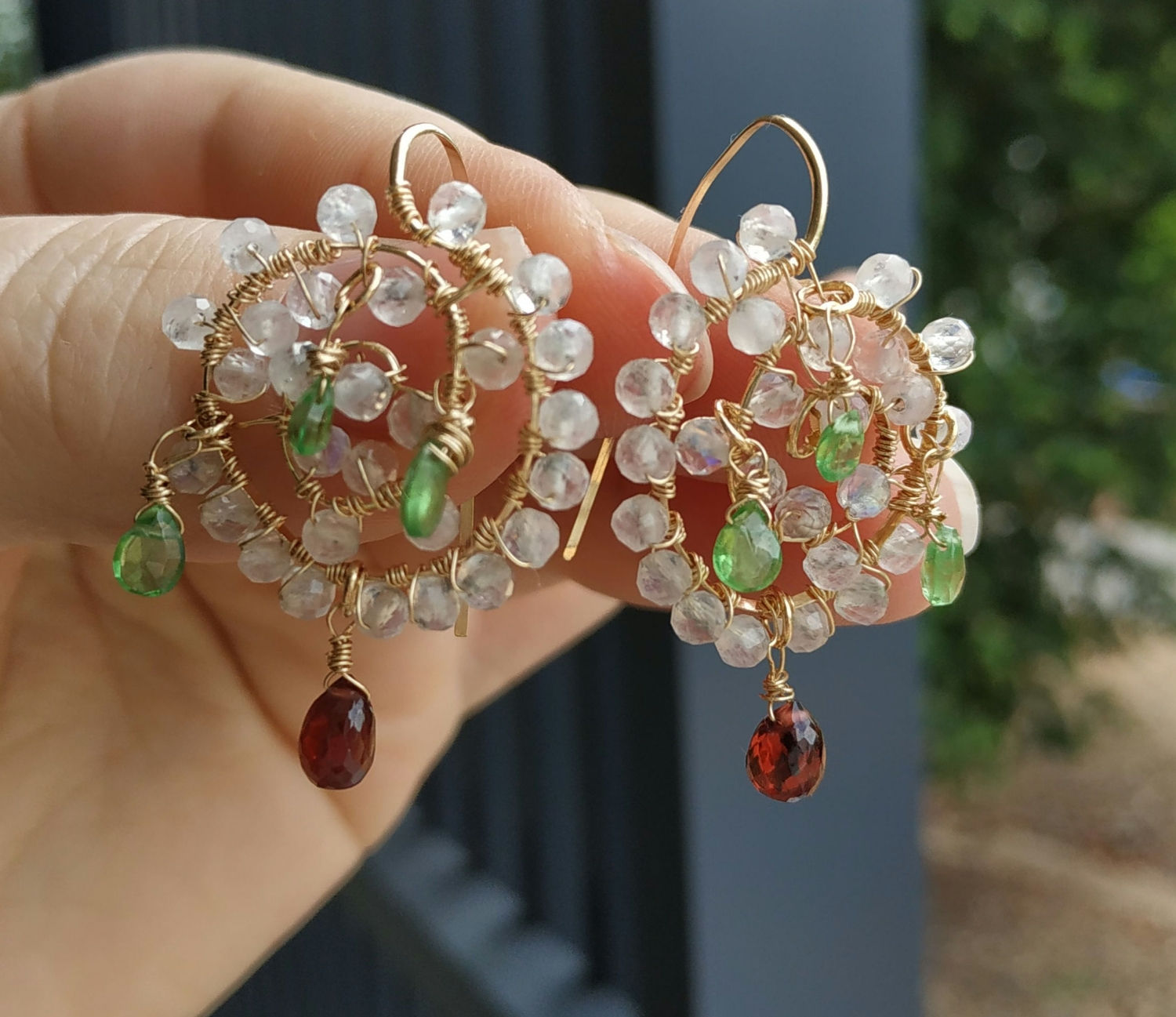 Xmas Themed Dream Catcher Earrings, 14 k Gold Filled and Plated