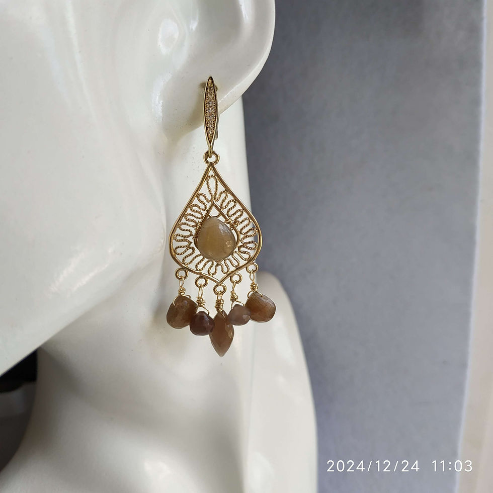 Thumbnail: Natural Gem Golden Shine & Chocolate MoonstoneEarrings, 14 k Rose Gold 