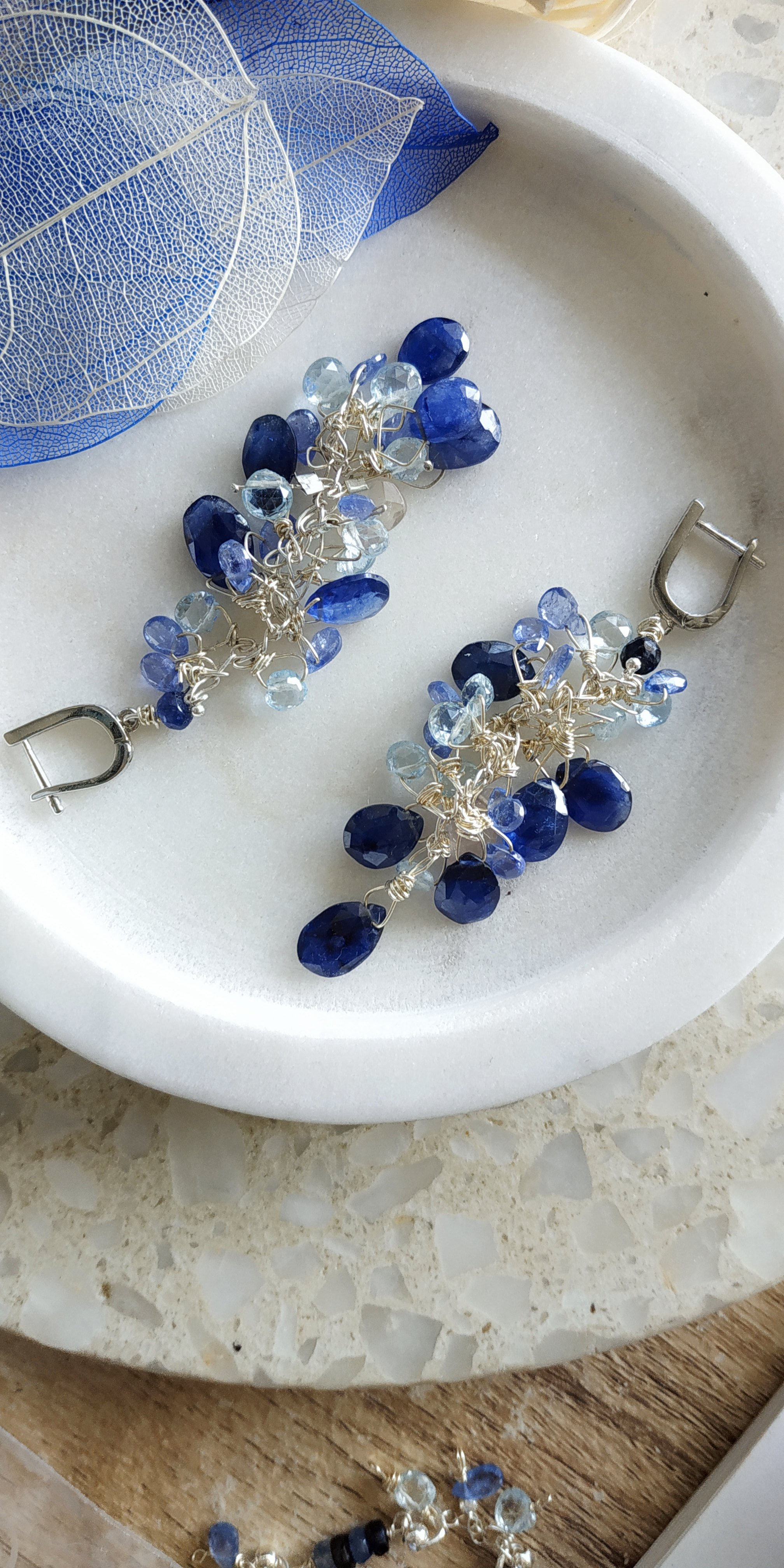Natural Sapphire, Topaz & Tanzanite Earrings