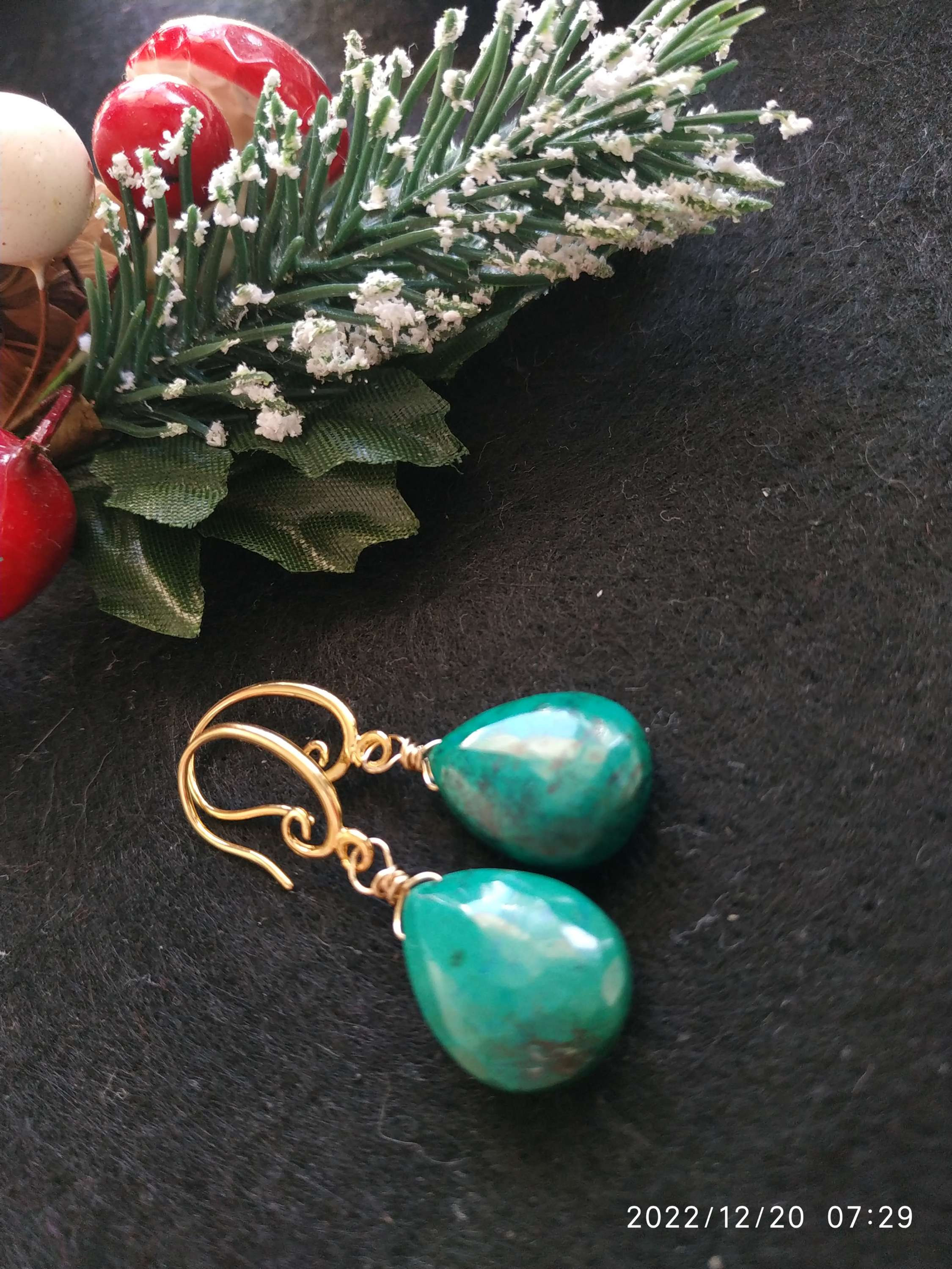 Natural Gem Chrysocolla Earrings, 14 K Gold Filled 