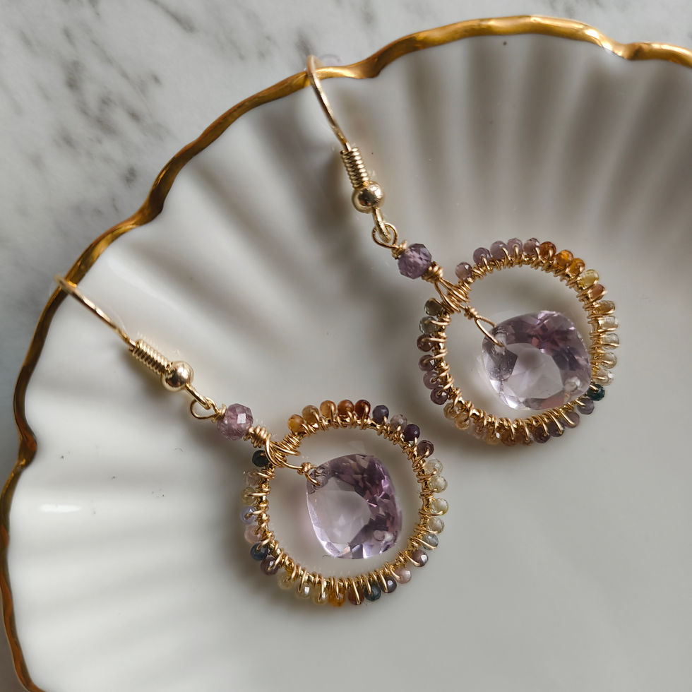 Thumbnail: Natural Gem Pink Amethyst and Multi Spinel Earrings 14 K Gold Filled 
