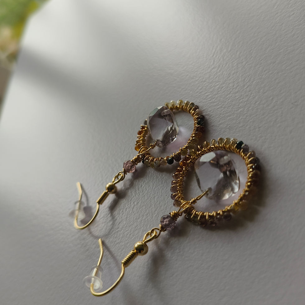 Thumbnail: Natural Gem Pink Amethyst and Multi Spinel Earrings 14 K Gold Filled 