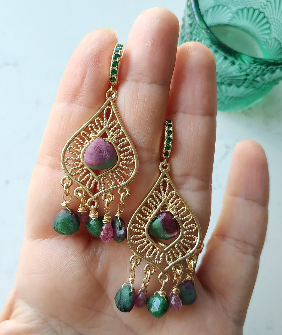 Thumbnail: Natural Gem Ruby Zoisite Earrings 14 K Gold Filled 