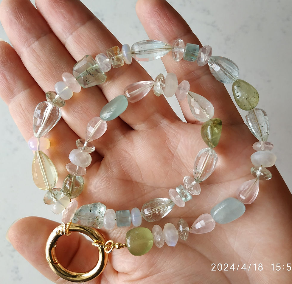 Thumbnail: Natural Gem Candy colour Multi Aquamarine Necklace, 14 K Gold Filled 