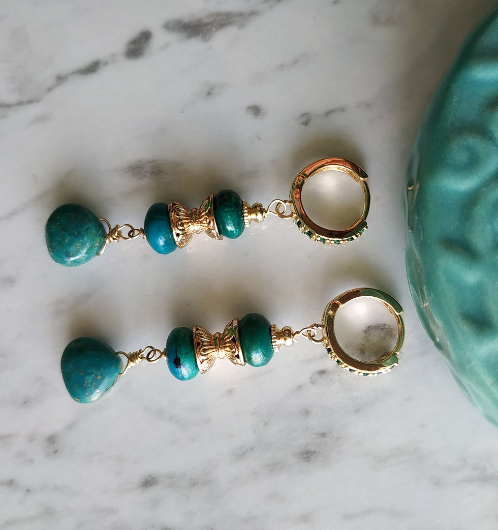 Thumbnail: Natural Gem Chrysocolla Earrings 14 K Gold Filled 