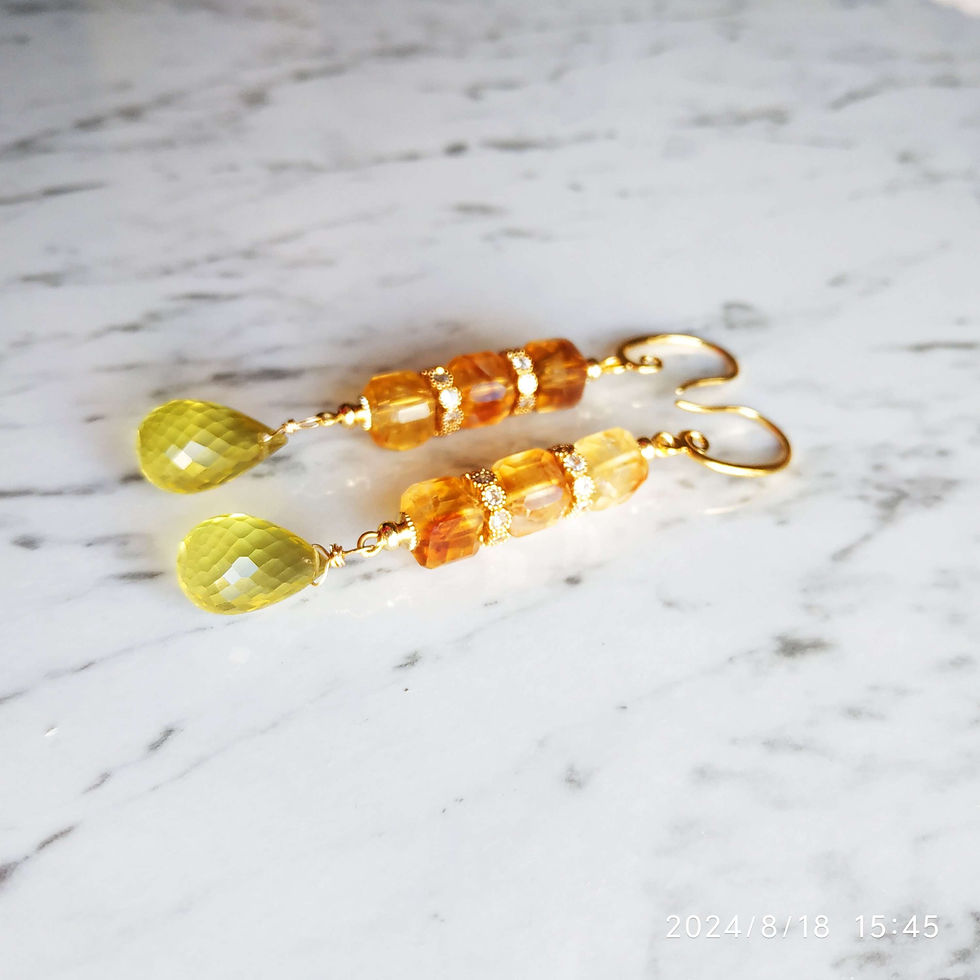 Thumbnail: Natural Gem Citrine and Lemon Quartz Earrings 14 K Gold Plated Brass 