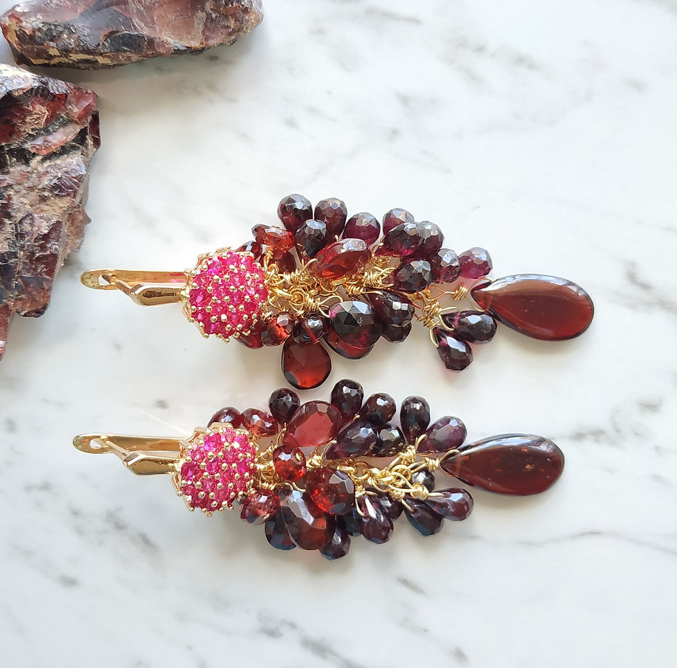 Thumbnail: Natural Gem Garnet Earrings, 14 K Gold Filled 