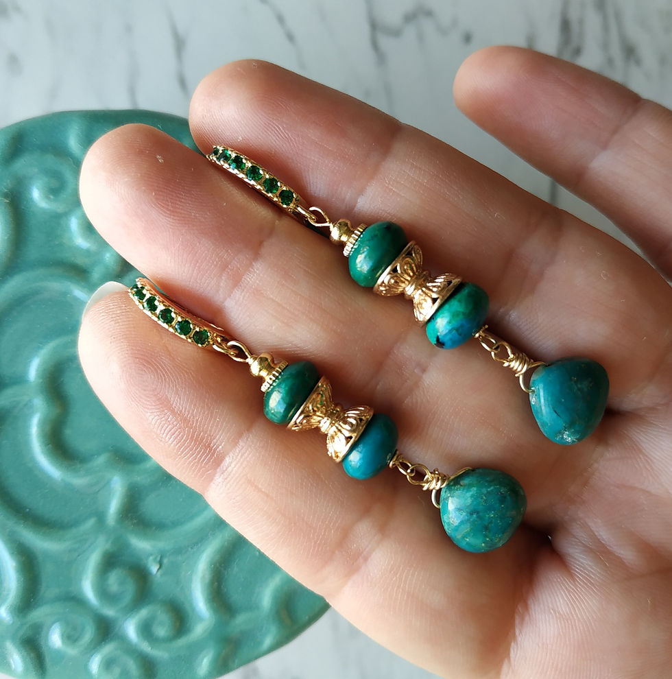 Thumbnail: Natural Gem Chrysocolla Earrings 14 K Gold Filled 