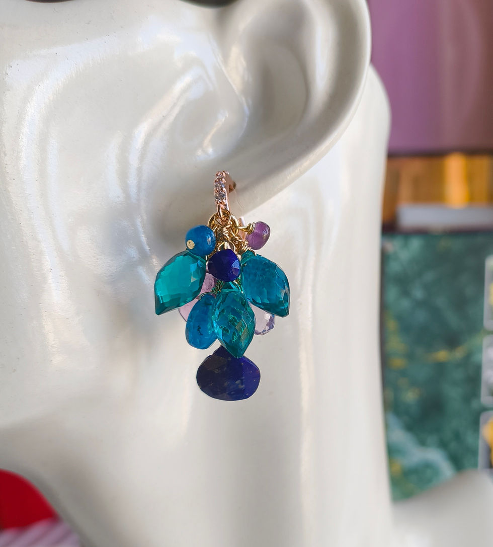 Thumbnail: Natural Gem Lapis Lazuli, Neon Apatite, Amethyst Earrings, Gold Filled 