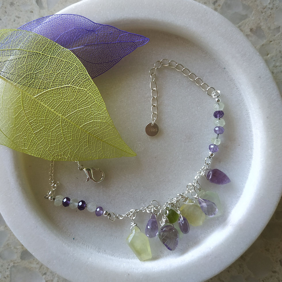 Thumbnail: Natural Gem Crafted Leaf Amethyst Bracelet, 925 Sterling S