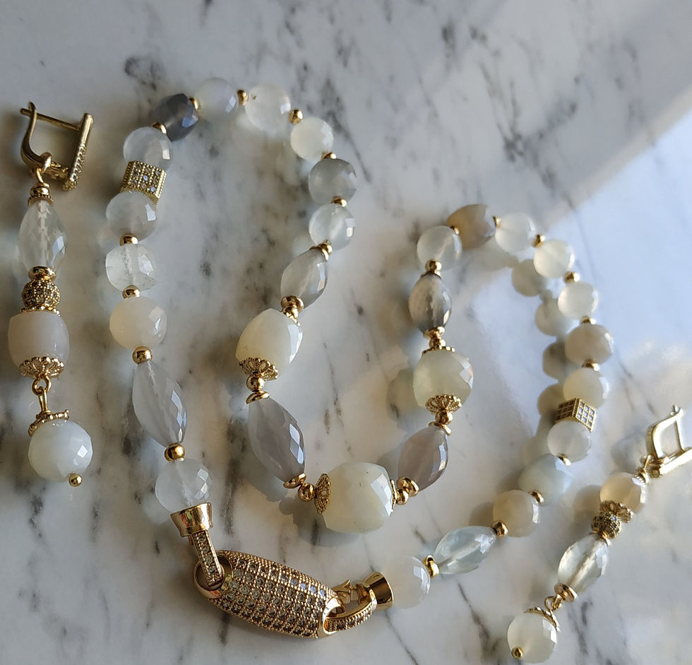 Thumbnail: Natural Gem Multi Moonstone necklace and Earrings, 14 K Gold Plated