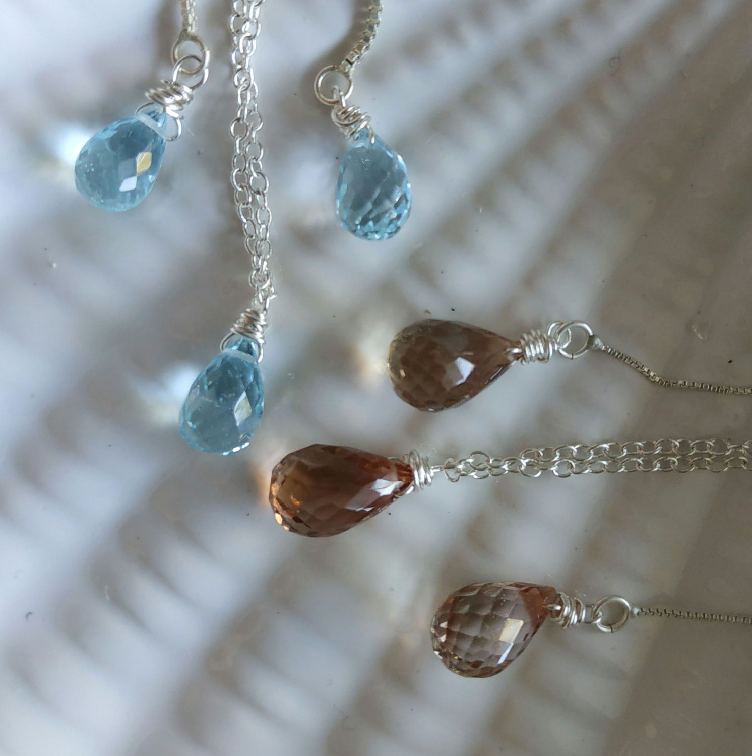 SET Natural Gem Brazilian Imperial Topaz / Sky Blue Topaz Faceted Drop Earrings