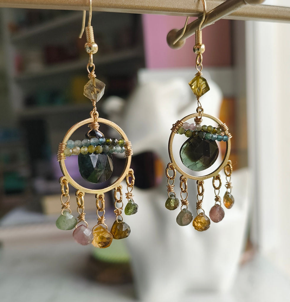 Thumbnail: Natural Gem Tourmaline Earrings, Gold Filled