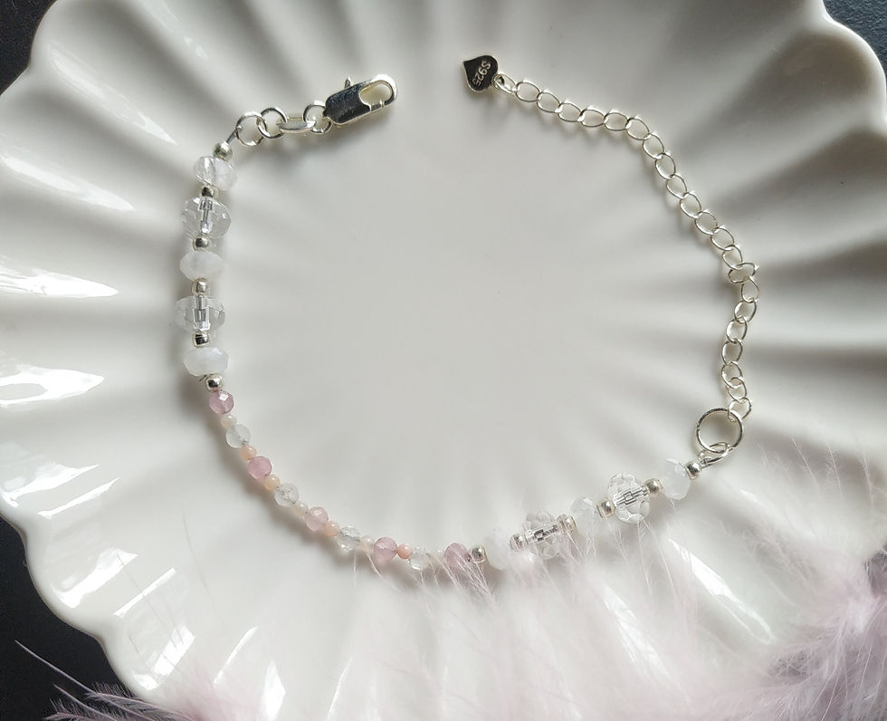 Natural Gem Pink Opals, Quartz Bracelet, 925 Sterling Silver