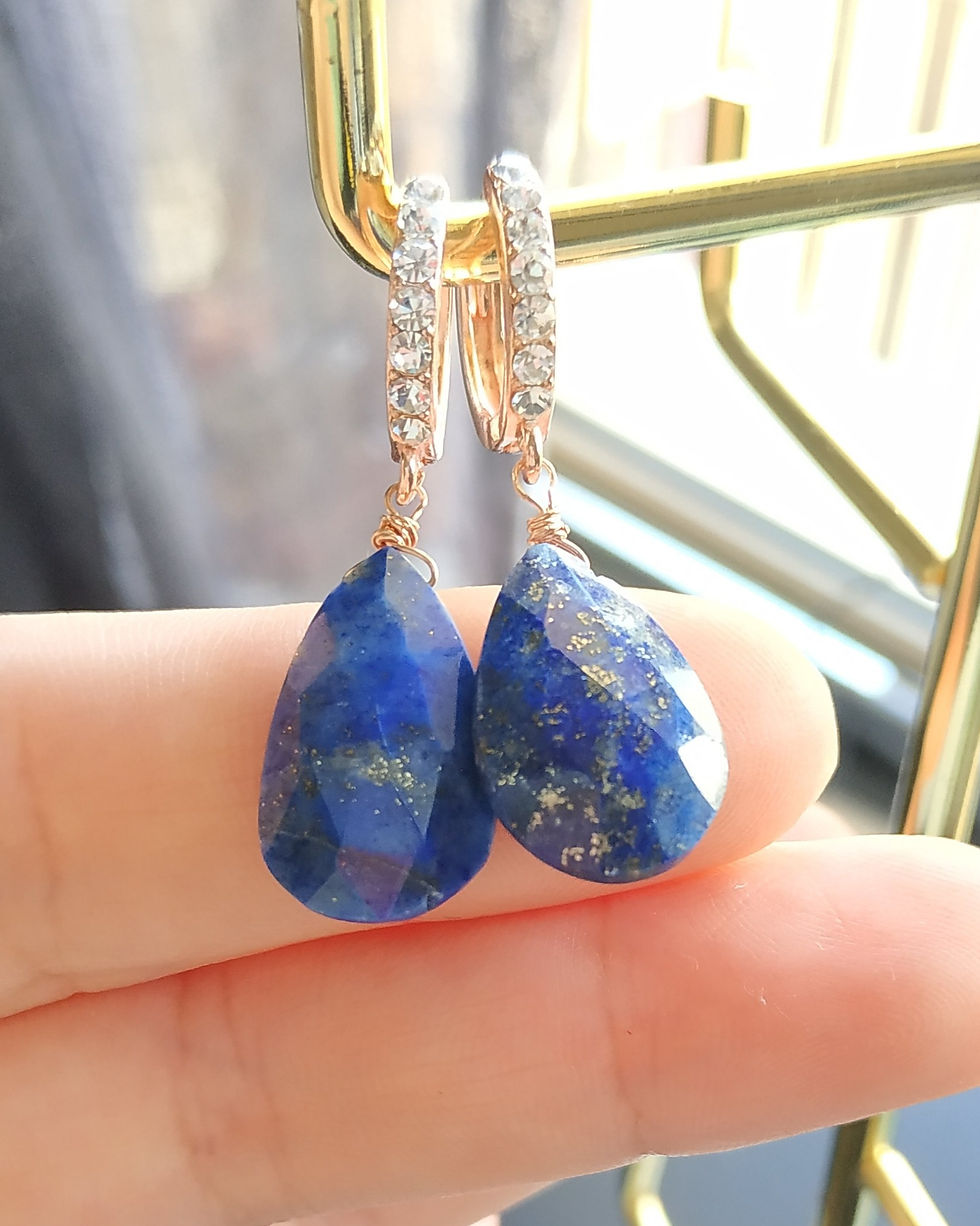 Natural Gem Lapis lazuli Earrings 14 k Gold Filled