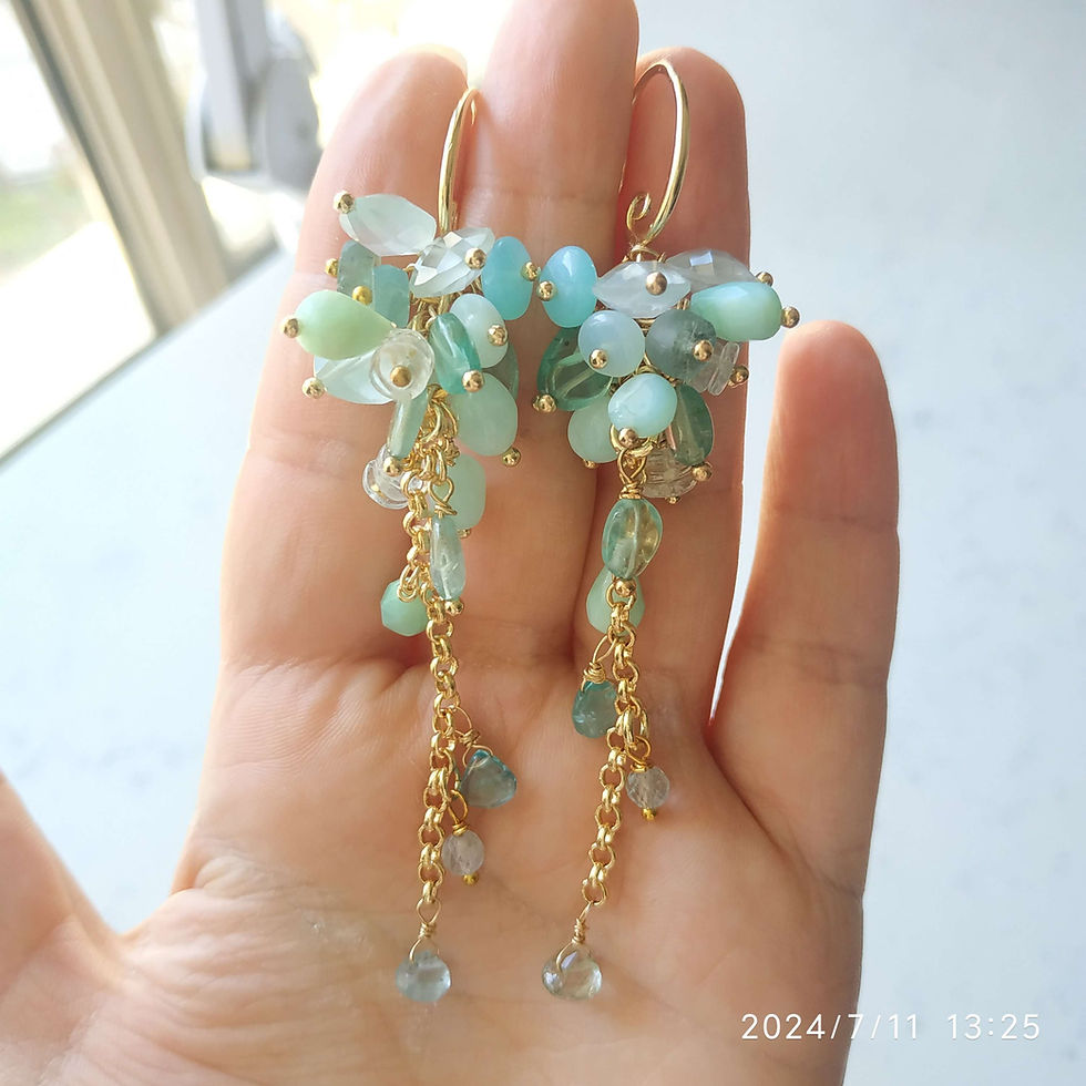 Thumbnail: Natural Gem Blue Opals, Apatite and Aquamarine Earrings 14 K Gold Filled 