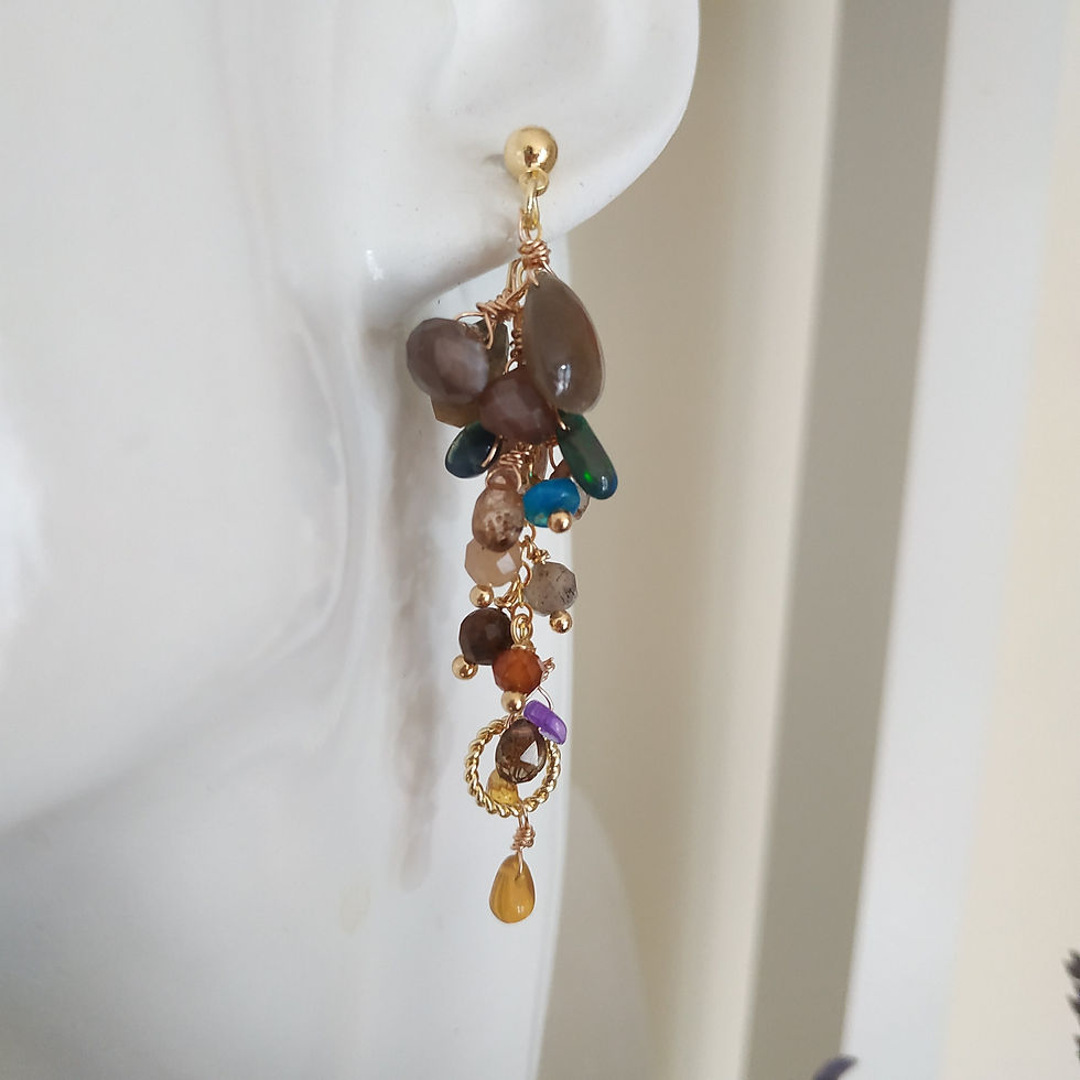 Thumbnail: Golden Shine Moonstone and Ephiopian Opals Earrings, 14 k Rose Gold Filled 