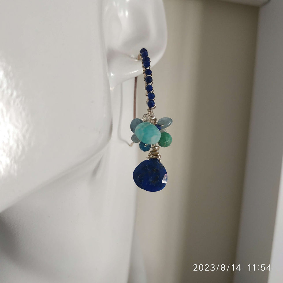 Thumbnail: Natural Gem Lapis Lazuli Drop Earrings, 925 Sterling Silver