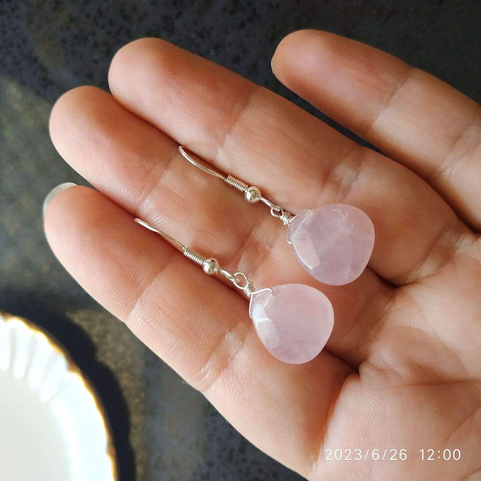 Thumbnail: Natural Gem Rose quartz Earrings, 925 Sterling Silver 