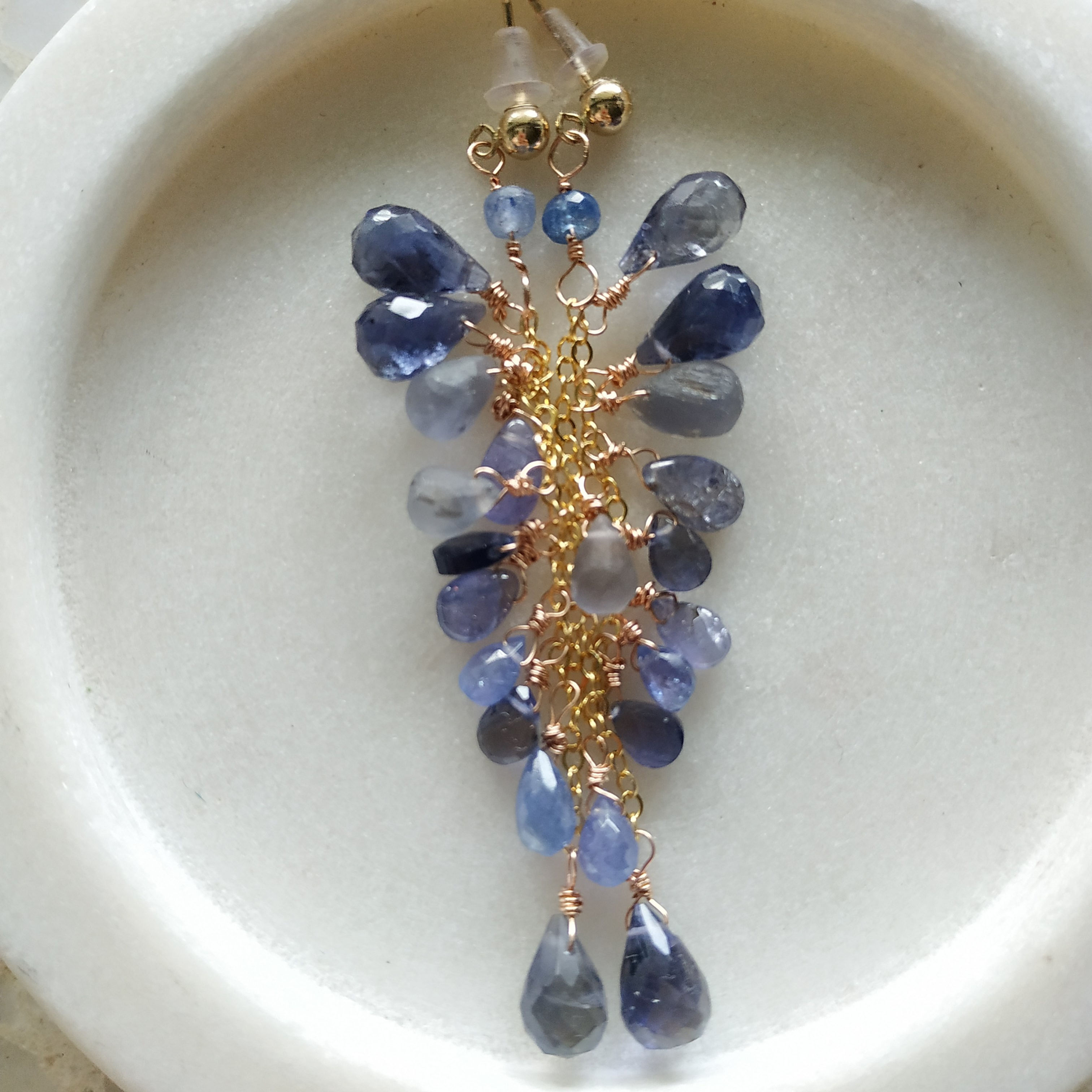 Natural Gem Tanzanite and Iolite, 14 k Gold Filled