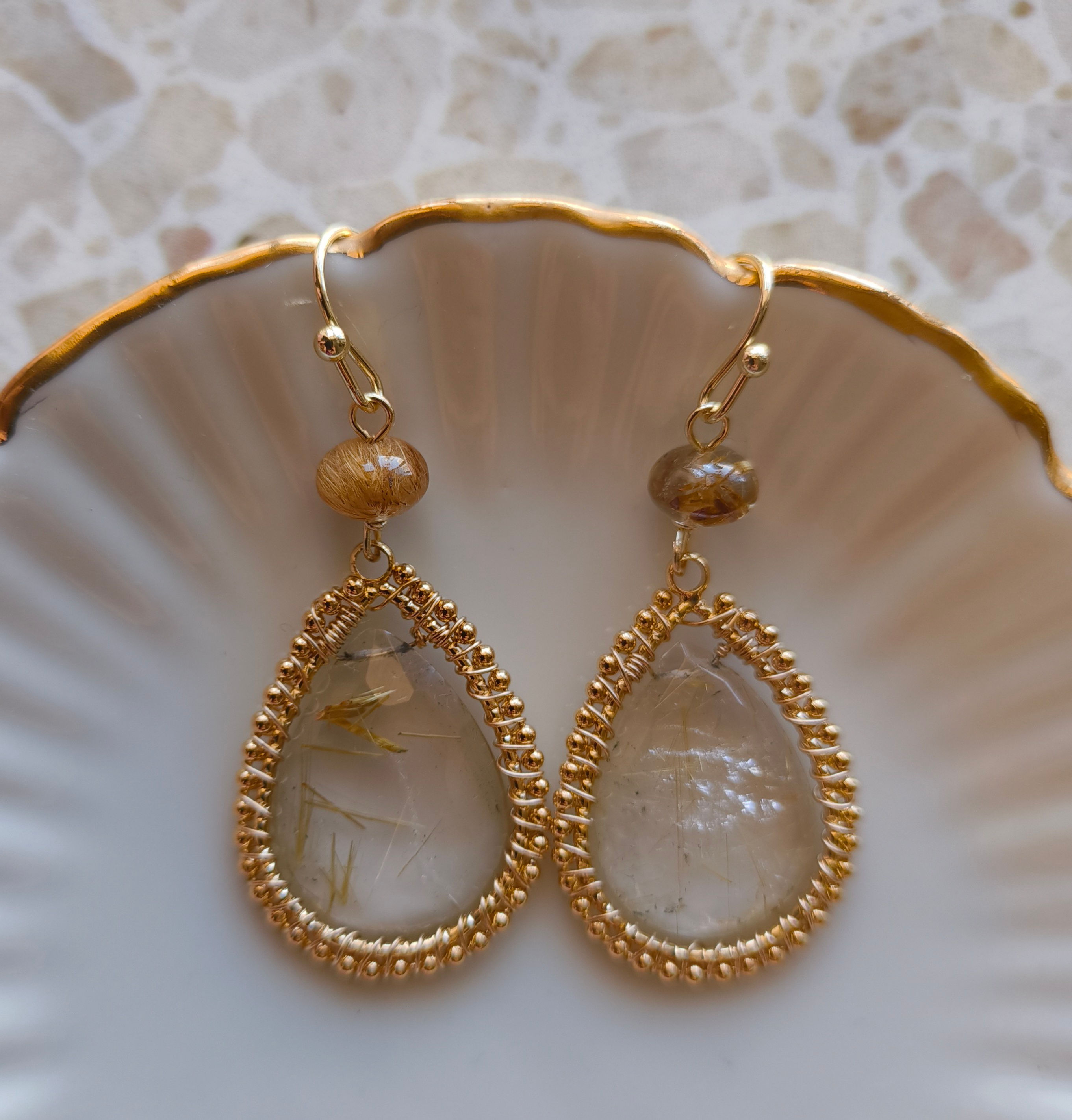Natural Gem Rutile Quartz Earrings 14 K Gold Filled